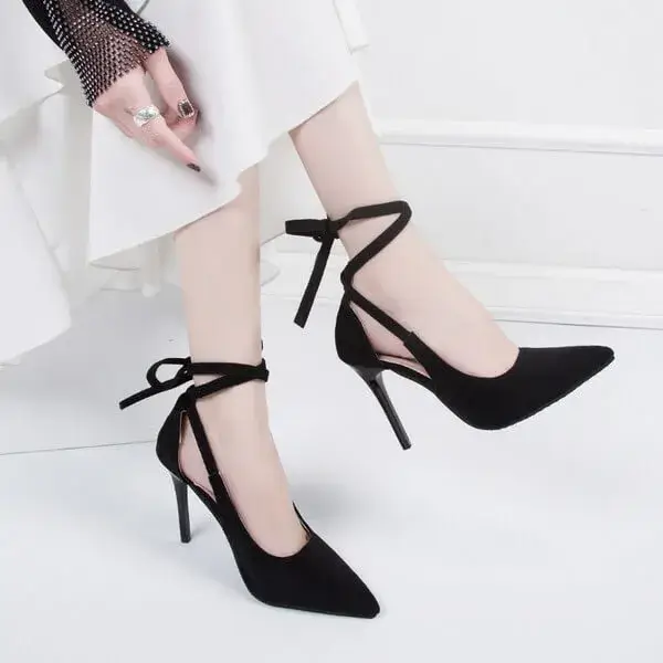 Mofofashion Women Fashion Solid Color Plus Size Strap Pointed Toe Suede High Heel Sandals Pumps
