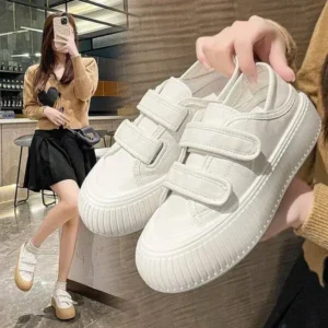 Mofofashion Women Fashion Round Toe Thick Sole Velcro Pu Sneakers