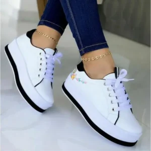 Mofofashion Women'S Fashion Round Toe Thick Sole Shallow Lace-Up Casual Sneakers