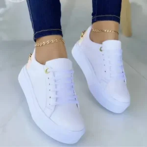 Mofofashion Women Fashion Round Toe Platform Lace Up Solid Color Sneakers