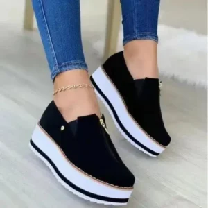 Mofofashion Women Fashion Retro Style Elastic Band Thick Sole Solid Color Mid-Slip Sneakers