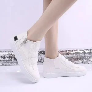 Mofofashion Women Fashion Round Toe Mid-Top Canvas Raw Edge Elastic Sneakers