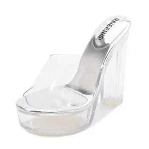 Mofofashion Women Fashion Plus Size Transparent Crystal Chunky Heel Platform High