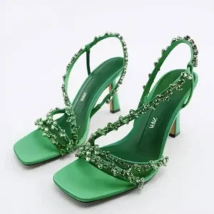 Mofofashion Women Fashion Plus Size Sexy Rhinestone Strap Square Toe Heeled Sandals