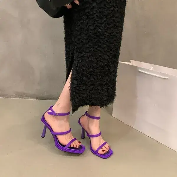 Mofofashion Women Fashion Sexy Simple Strap Square Toe Heeled Sandals