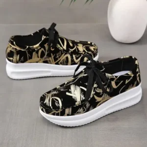 Mofofashion Casual Graffiti Round Toe Platform Plus Size Sneakers