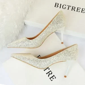 Mofofashion Women Fashion Plus Size Sexy Sequin Point-Toe Shoes