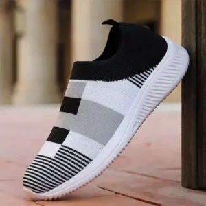 Mofofashion Women Casual Knit Design Breathable Mesh Color Blocking Flat Sneakers