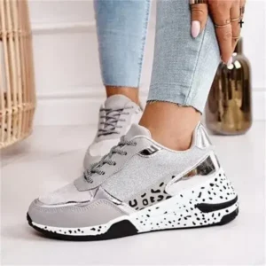 Mofofashion Women Fashion Casual Leopard Print Color Matching Lace-Up Platform Sneakers