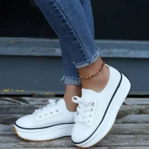 Mofofashion Women Simple Casual Knit Upper Thick-Soled Lace-Up Sneakers