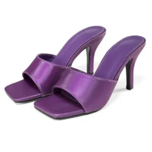 Mofofashion Women Sexy Square Head Purple Stiletto Slippers