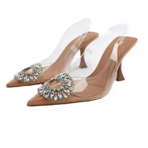 Mofofashion Summer Women Fashion Plus Size Pointed Toe Rhinestone Transparent Heeled Sandals