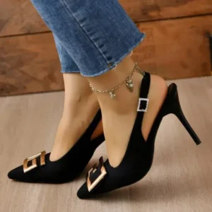 Mofofashion Summer Women Fashion Casual Plus Size Solid Color Pointed Toe Metal Buckle Sling Back High Heel Sandals