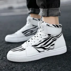 Mofofashion Men'S Fashion Zebra Print Breathable Canvas High Top Sneakers