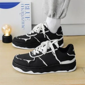 Mofofashion Men'S Fashion Black White Breathable Canvas Sneakers