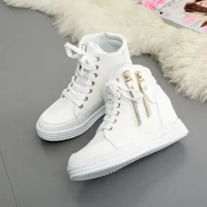 Mofofashion Women Fashion Solid Color Side Zipper Lace-Up Round Head Thick-Soled Sneakers