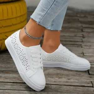 Mofofashion Women Fashion Solid Color Plus Size Hollow Lace-Up Round-Toe Sneakers