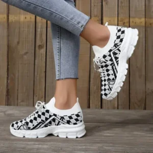 Mofofashion Summer Women Fashion Casual Geometric Print Fly-Woven Lace-Up Sneakers