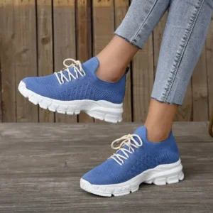 Mofofashion Women Fashion Casual Breathable Flying Woven Lace-Up Thick-Soled Sneakers