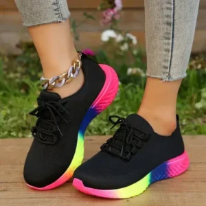 Mofofashion Women Fashion Casual Mesh Breathable Rainbow Sneakers