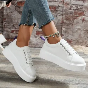 Mofofashion Women Fashion Solid Color Round-Toe Lace-Up Thick-Soled Sneakers