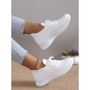 Mofofashion Summer Women Fashion Breathable Mesh Fly-Woven Solid Color Sneakers