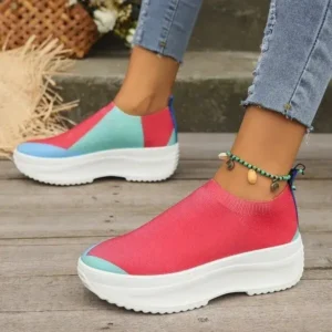 Mofofashion Women Fashion Casual Color Blocking Fly-Woven Thick-Soled Sneakers