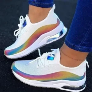 Mofofashion Women Fashion Casual Rainbow Color Blocking Sneakers