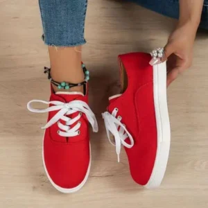 Mofofashion Women Fashion Casual Solid Color Lace-Up Canvas Shoes