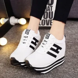 Mofofashion Women Fashion Casual Letter Printed Lace-Up Thick-Soled Sneakers