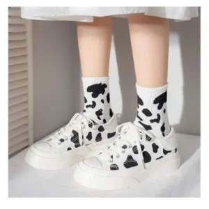 Mofofashion Women Fashion Platform Cute Cow Pattern Lace-Up Sneakers