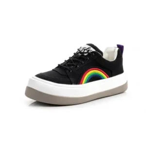 Mofofashion Women Fashion Casual Rainbow Color Block Platform Canvas Platform Shoes