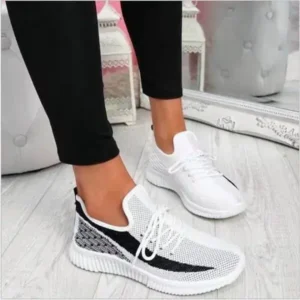 Mofofashion Women Fashion Casual Thick Sole Breathable Fly Woven Thick Sole Lace Up Sneakers