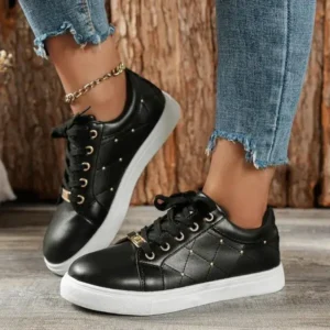 Mofofashion Women Fashion Shallow Toe Round Toe Casual Lace Up Sneakers