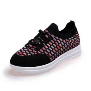 Mofofashion Women Fashion Low-Top Lace-Up Platform Color-Block Fly-Knit Sneakers