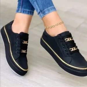 Mofofashion Women Thick Bottom Chain Casual Round Toe Fashion Pu Sneakers