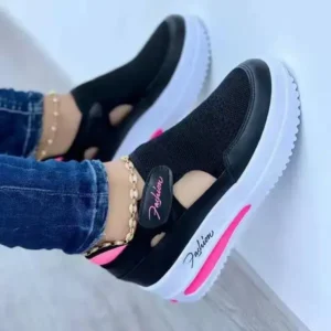 Mofofashion Women Fashion Fly Woven Wedge Velcro Mesh Sneakers