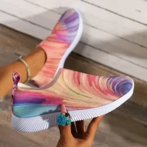 Mofofashion Women Fashion Round Multicolor Gradient Rainbow Mesh Sneakers